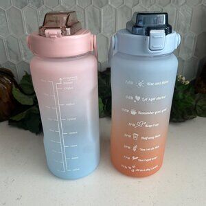 2-Pack Gradient Motivational Water Bottles With Time Markers & Flip Lids 64oz BP